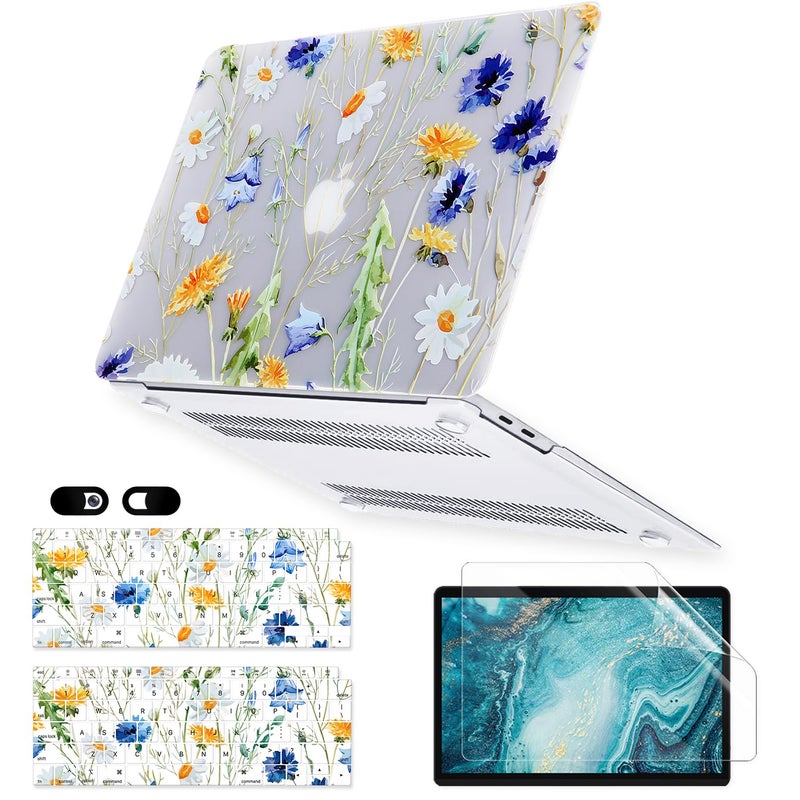 iDonzon Case for MacBook Air 13 inch M1 A2337 A2179 A1932 2022-2018 Release, Matte Clear Hard Cover & Transparent Keyboard Cover & Screen Protector Compatible with Mac Air 13.3 Touch ID - Floral - Image 1